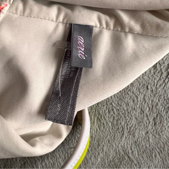 Aerie Neon Rainbow Multicolor Stripe Racerback Cutout One-Piece Swimsuit Small - Picture 3 of 14